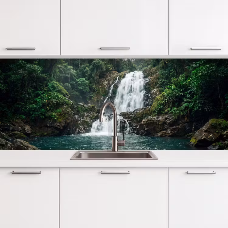 Waterfall - Forest - Nature - Greenkhgyguyg keuken achterwand 2 middel -3d