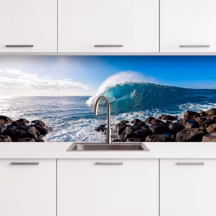 Golf - Oceaan - Brekend - Water - Blauw keuken achterwand 2 middel -3d