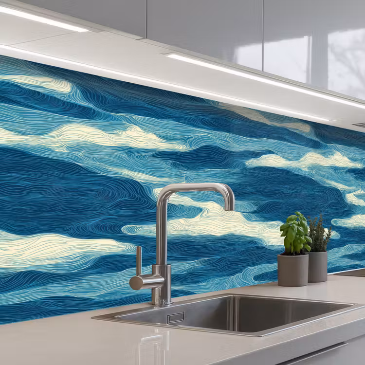 Golven - Abstract - Patroon - Blauw - Wit keuken achterwand 2 middel 871 -3d_schuin