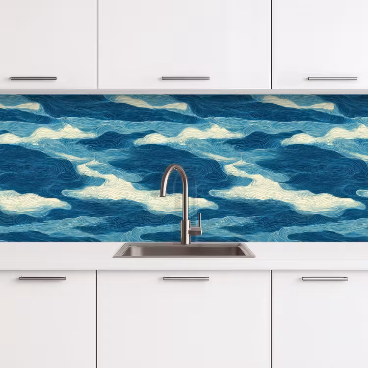 Golven - Abstract - Patroon - Blauw - Wit keuken achterwand 2 middel 871 -3d
