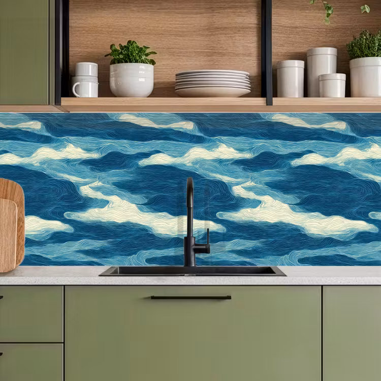Golven - Abstract - Patroon - Blauw - Wit keuken achterwand 2 middel 871 -sfeer3
