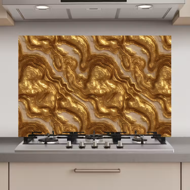 Golven - Organisch - Goud - Crème keuken achterwand spatscherm klein 900 -3d_website
