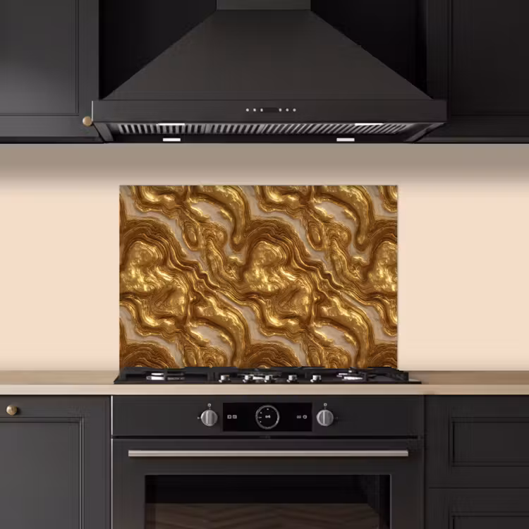 Golven - Organisch - Goud - Crème keuken achterwand spatscherm klein 900 -sfeer1