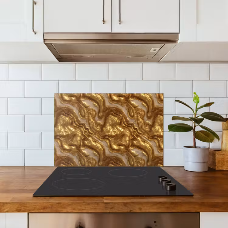 Golven - Organisch - Goud - Crème keuken achterwand spatscherm klein 900 -sfeer2