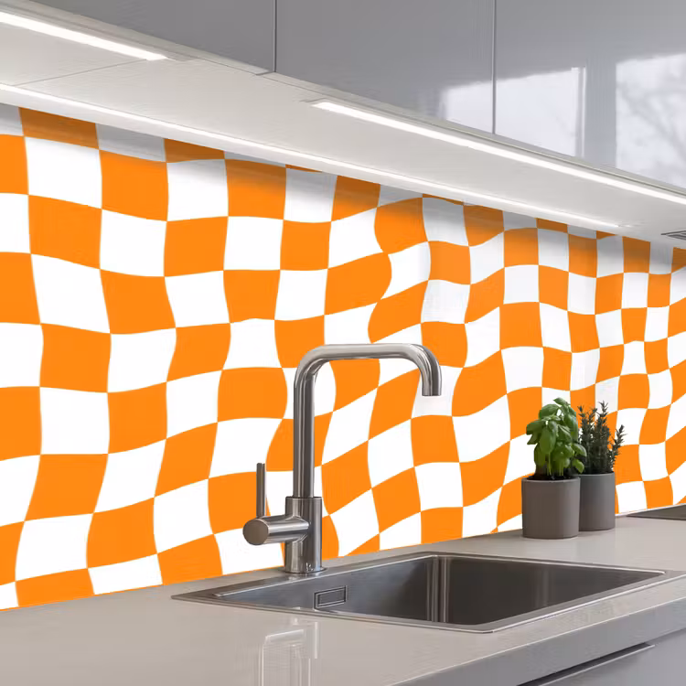 Golvend - Patroon - Oranje keuken achterwand 2 middel 871 -3d_schuin