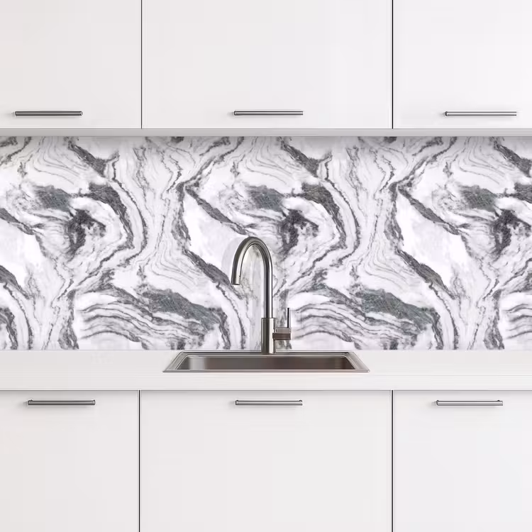 Wit - Marmer - Golvend - Grafiet keuken achterwand 2 middel 871 -3d
