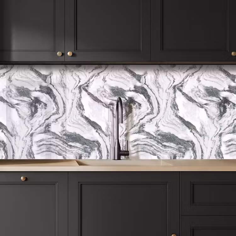 Wit - Marmer - Golvend - Grafiet keuken achterwand 2 middel 871 -sfeer1