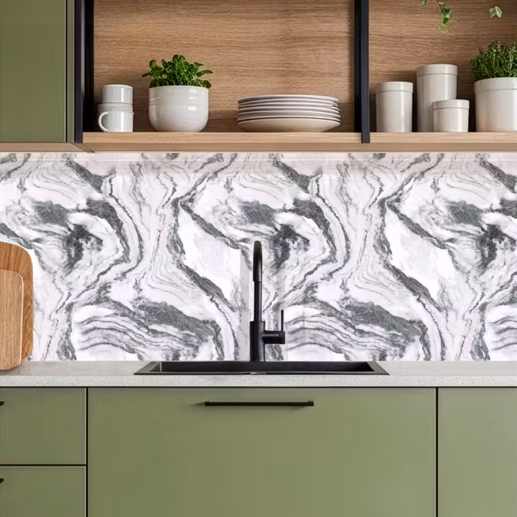 Wit - Marmer - Golvend - Grafiet keuken achterwand 2 middel 871 -sfeer3