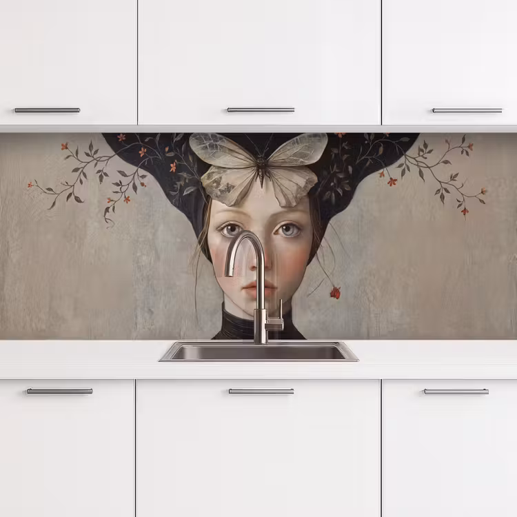 Woman - Butterfly - Art - Classic - Muted keuken achterwand 2 middel -3d