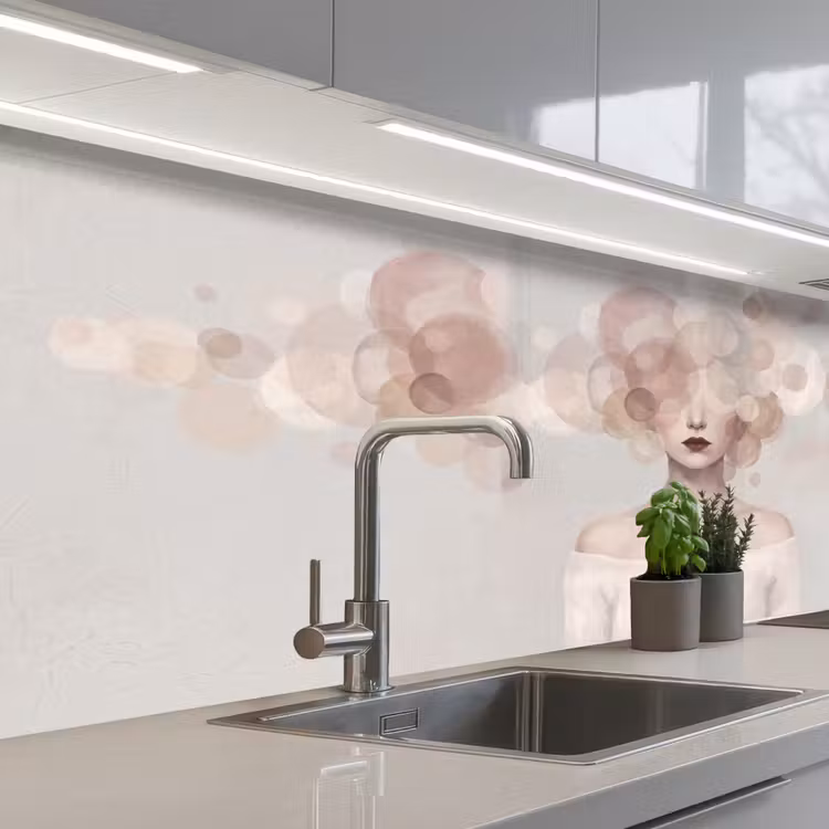 Vrouw - Cirkels - Beige keuken achterwand 2 middel -3d_schuin