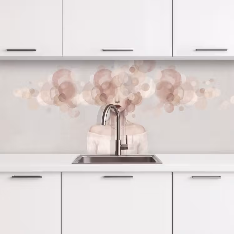 Vrouw - Cirkels - Beige keuken achterwand 2 middel -3d