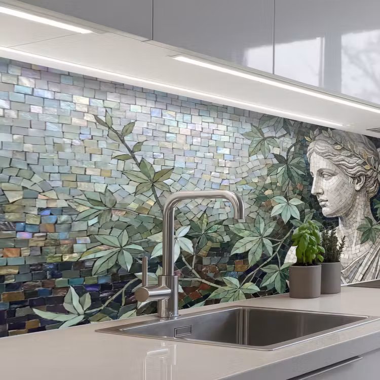 Vrouw - Klassiek - Mozaiëk - Natuur - Groen keuken achterwand 2 middel -3d_schuin