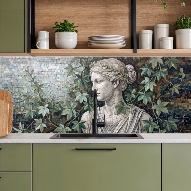 Vrouw - Klassiek - Mozaiëk - Natuur - Groen keuken achterwand 2 middel -sfeer3