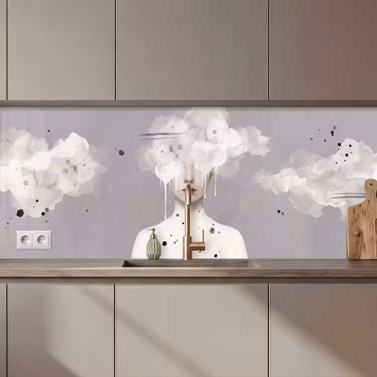 Vrouw - Wolk - Grijs keuken achterwand 2 middel zz_3dshopping