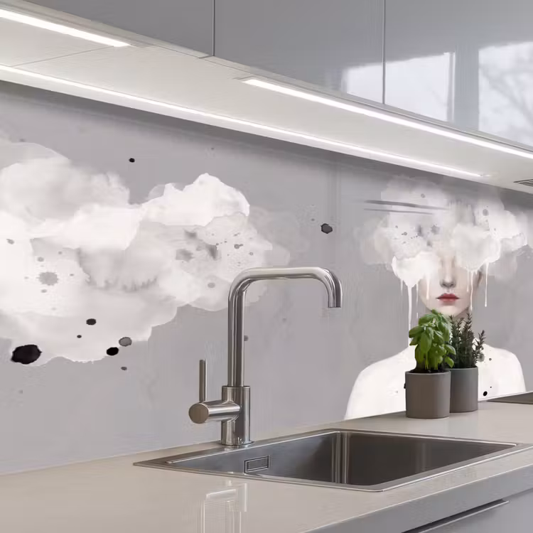 Vrouw - Wolk - Grijs keuken achterwand 2 middel -3d_schuin