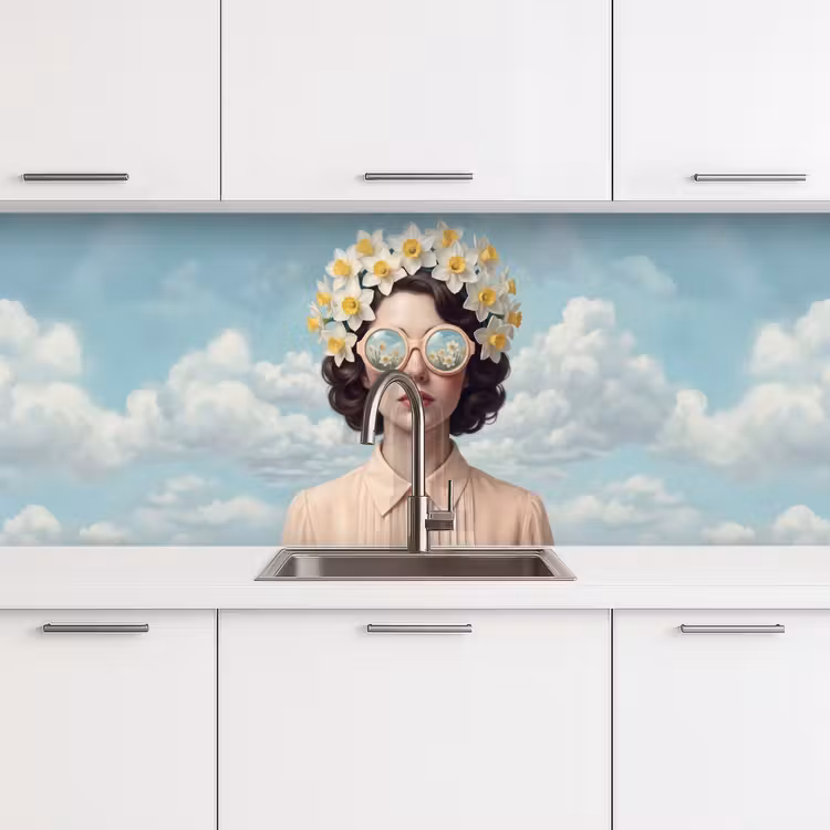 Vrouw - Narcissen - Geel keuken achterwand 2 middel -3d