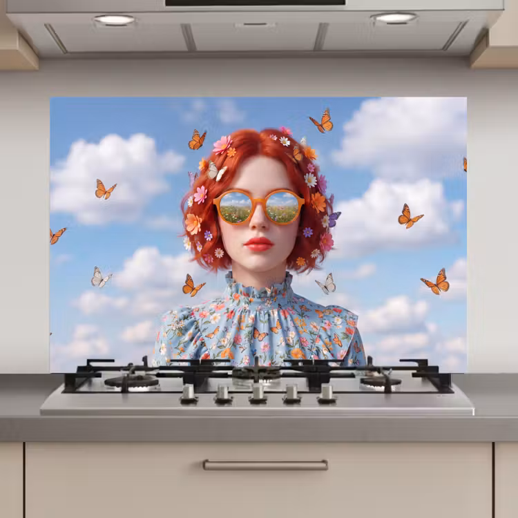 Vrouw - Bloemen - Zomer - Portret - Kleurrijk keuken achterwand spatscherm klein -3d_website