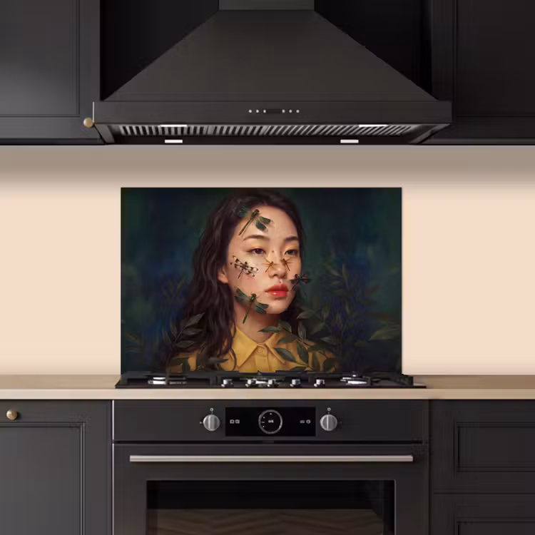 Vrouw - Insecten - Natuur - Portret - Groen keuken achterwand spatscherm klein -sfeer1