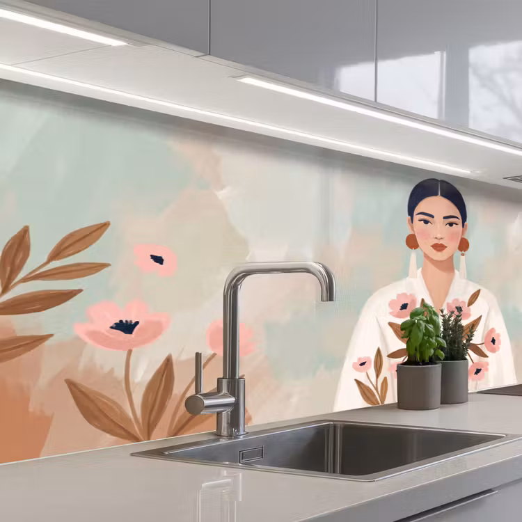 Vrouw - Kimono - Pastel keuken achterwand 2 middel -3d_schuin