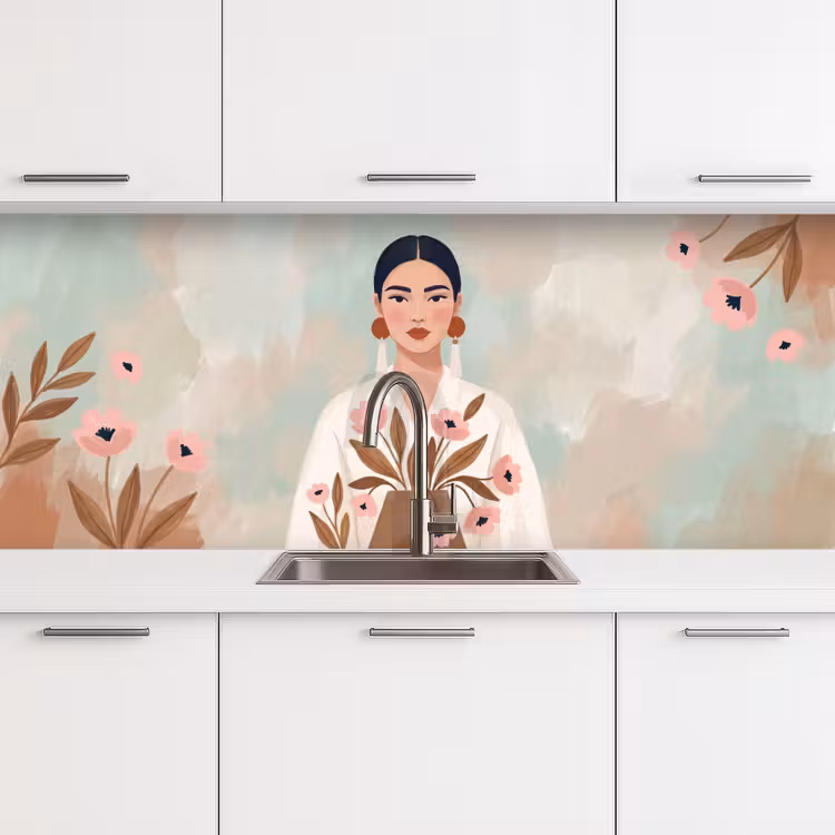 Vrouw - Kimono - Pastel keuken achterwand 2 middel -3d