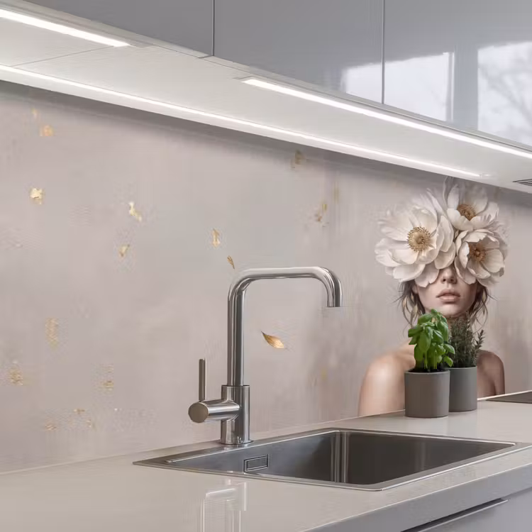 Vrouw - Pioenroos - Wit keuken achterwand 2 middel -3d_schuin