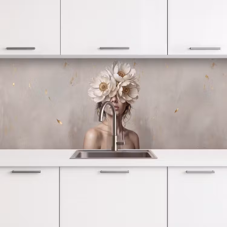 Vrouw - Pioenroos - Wit keuken achterwand 2 middel -3d