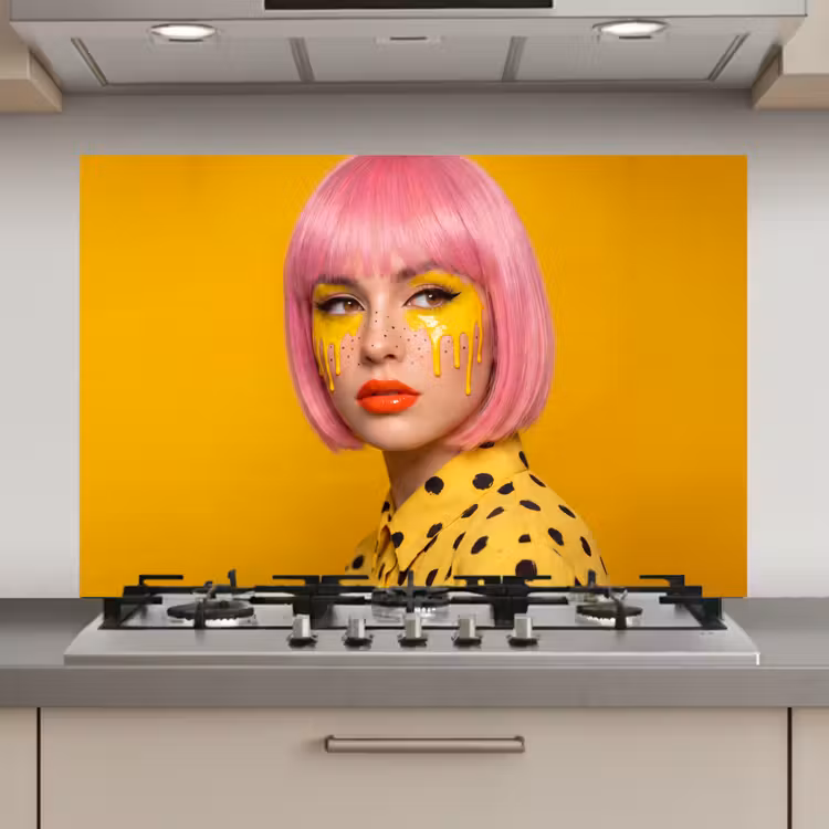 Vrouw - Portret - Abstract - Kleurrijk - Geel keuken achterwand spatscherm klein -3d_website