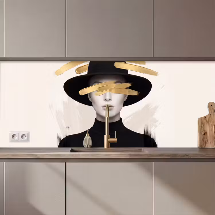 Vrouw - Portret - Modern - Goud - Kunst keuken achterwand 2 middel zz_3dshopping