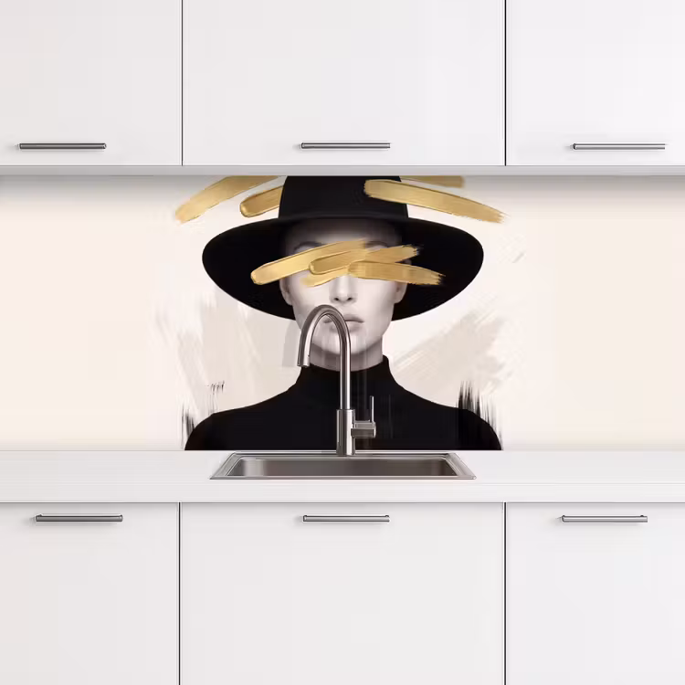 Vrouw - Portret - Modern - Goud - Kunst keuken achterwand 2 middel -3d
