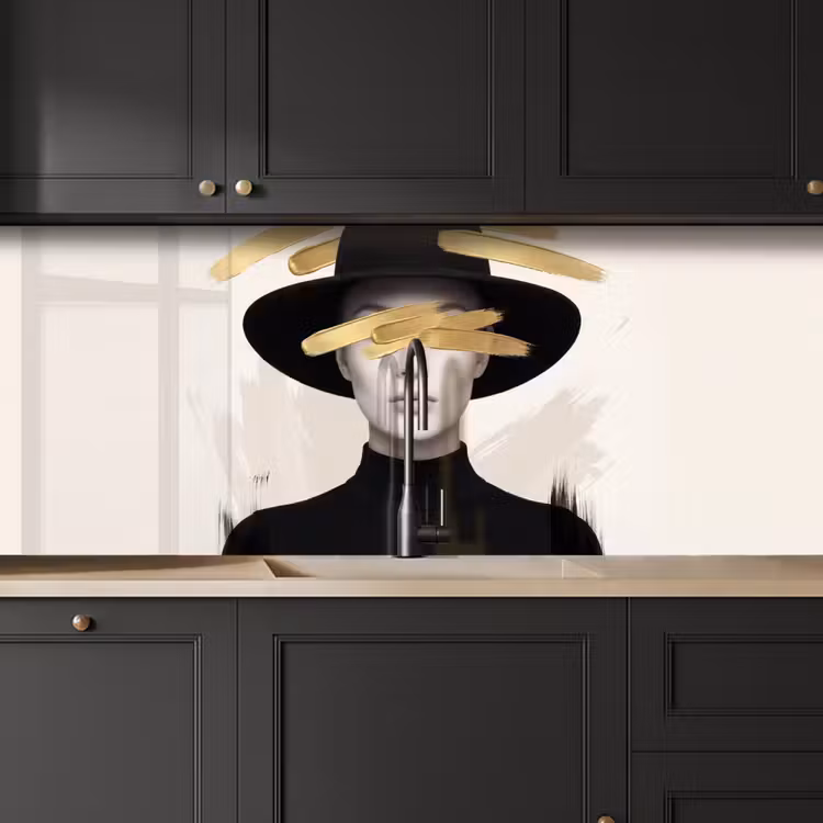Vrouw - Portret - Modern - Goud - Kunst keuken achterwand 2 middel -sfeer1