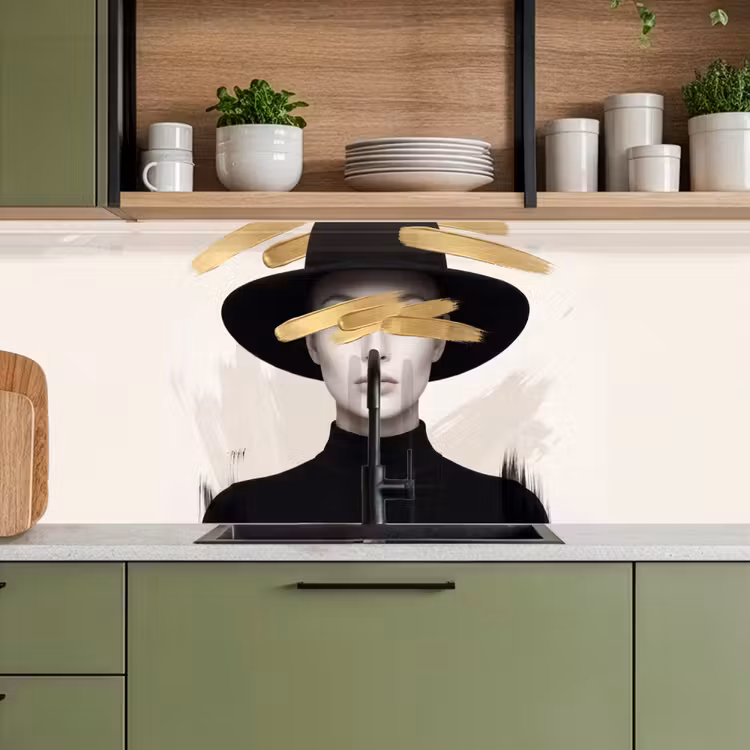 Vrouw - Portret - Modern - Goud - Kunst keuken achterwand 2 middel -sfeer3