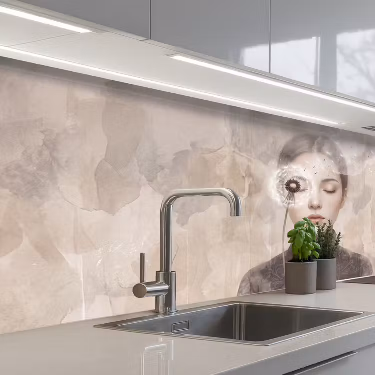 Vrouw - Sereen - Grijs keuken achterwand 2 middel -3d_schuin