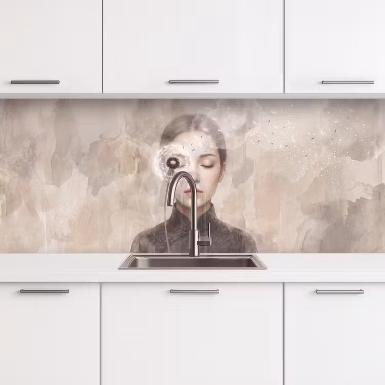 Vrouw - Sereen - Grijs keuken achterwand 2 middel -3d