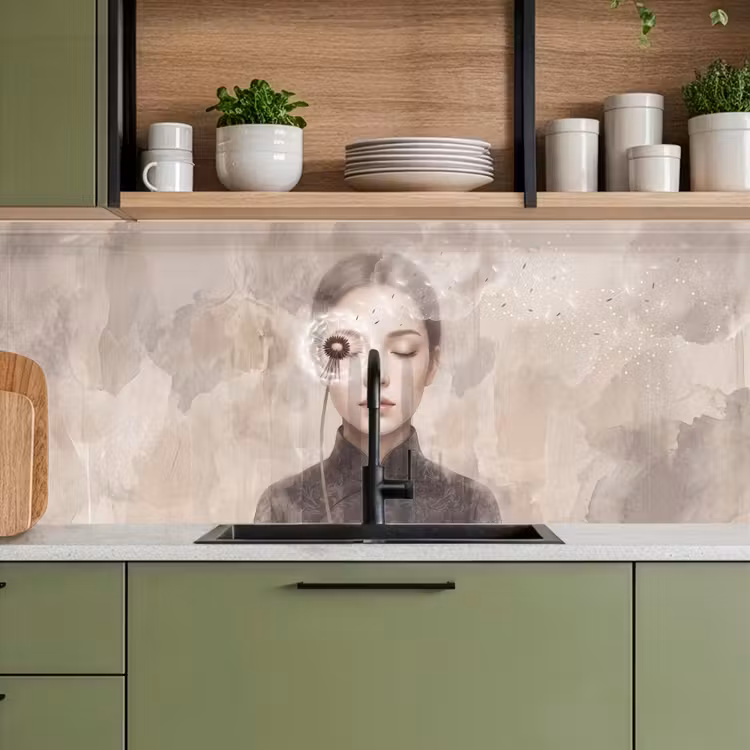 Vrouw - Sereen - Grijs keuken achterwand 2 middel -sfeer3