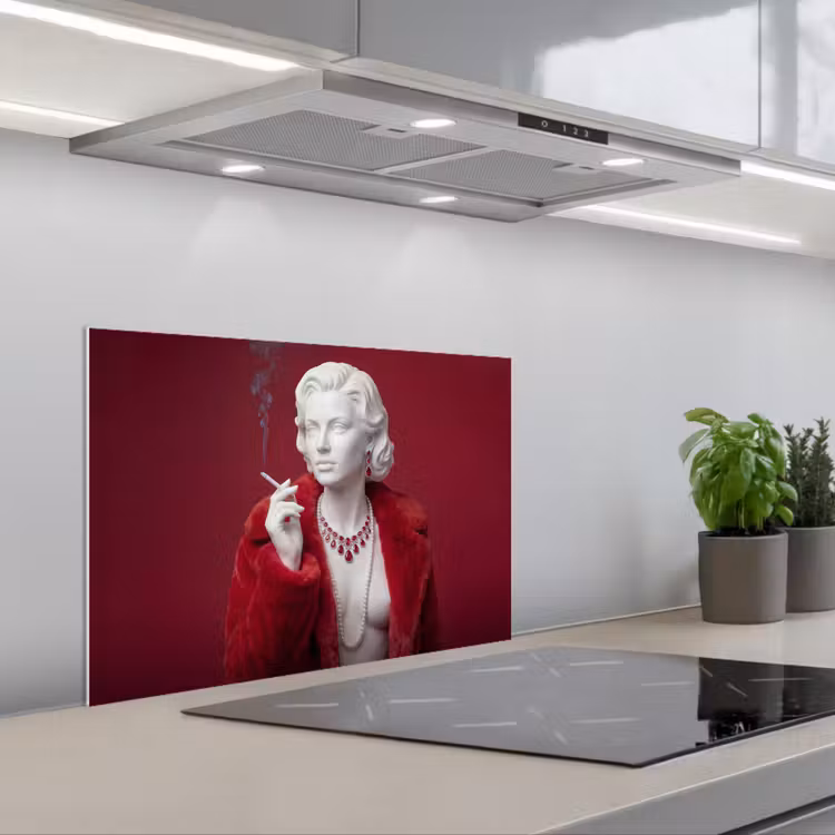 Vrouw - Bontjas - Mode - Klassiek - Rood keuken achterwand spatscherm klein -3d_schuin