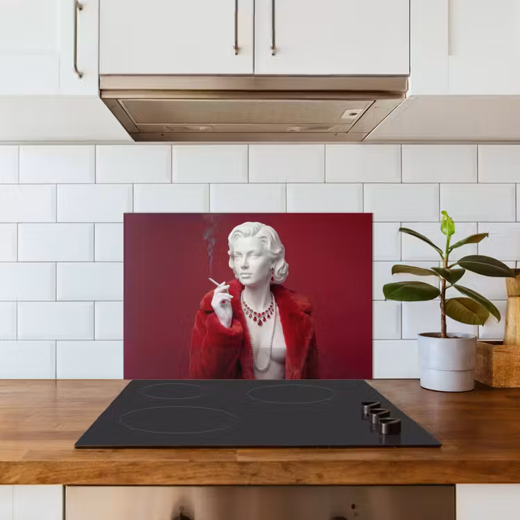 Vrouw - Bontjas - Mode - Klassiek - Rood keuken achterwand spatscherm klein -sfeer2