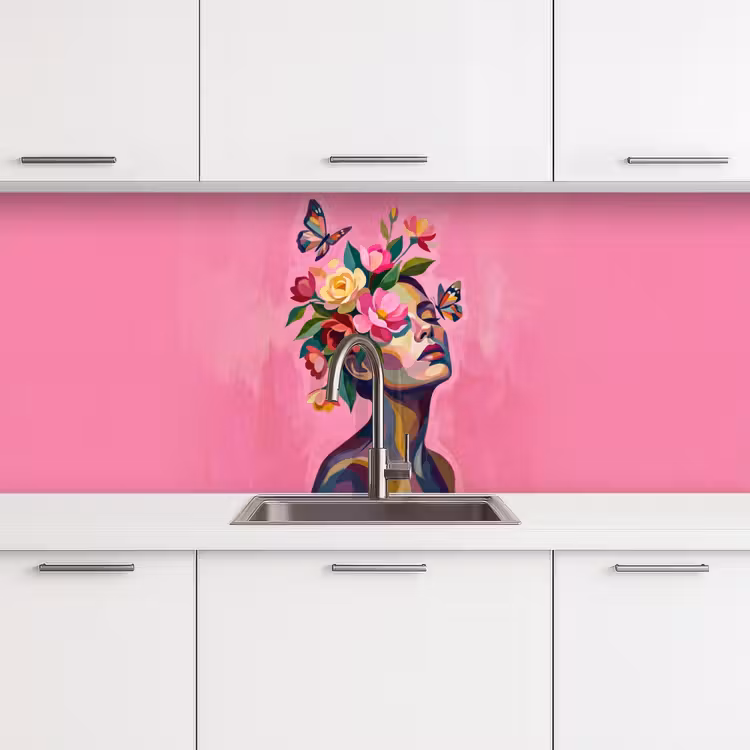 Vrouwengezicht - Vlinders - Kleurrijk keuken achterwand 2 middel -3d