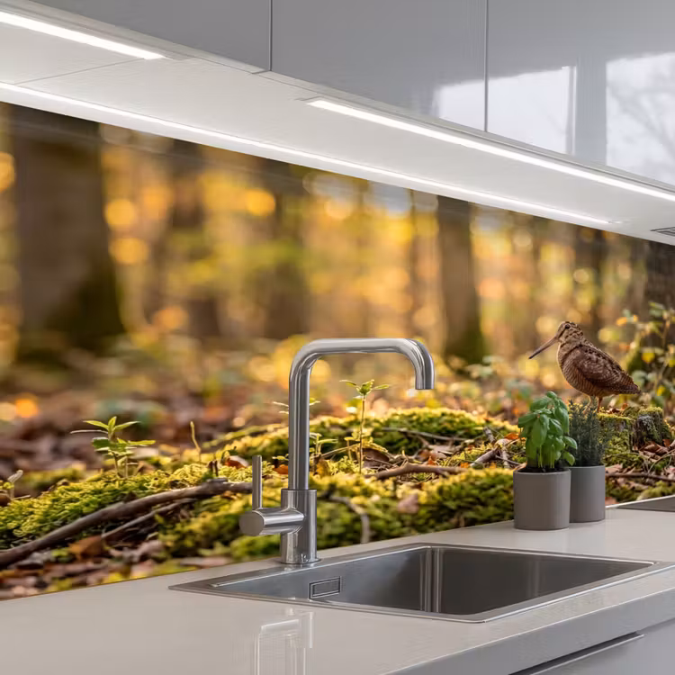 Houtsnip - Bos - Bladeren - Herfst - Gecamoufleerd keuken achterwand 2 middel -3d_schuin