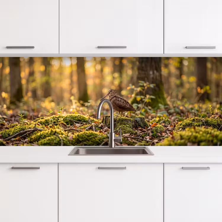 Houtsnip - Bos - Bladeren - Herfst - Gecamoufleerd keuken achterwand 2 middel -3d