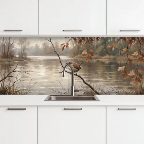 Winterkoninkje - Tak - Rivier - Natuur - Sfeervol keuken achterwand 2 middel -3d