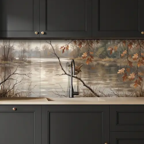 Winterkoninkje - Tak - Rivier - Natuur - Sfeervol keuken achterwand 2 middel -sfeer1