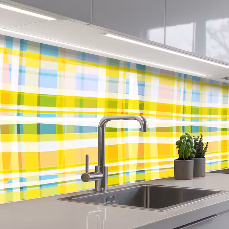 Geel - Patroon - Zomer keuken achterwand 2 middel 871 -3d_schuin