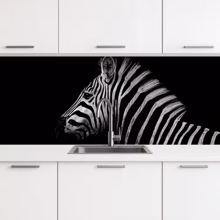 Zebra - Dier - Zwart keuken achterwand 2 middel -3d