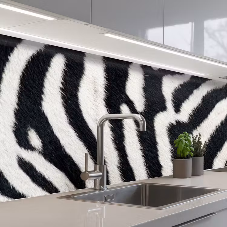 Zebra - Vacht - Klassiek - Zwart - Wit keuken achterwand 2 middel -3d_schuin