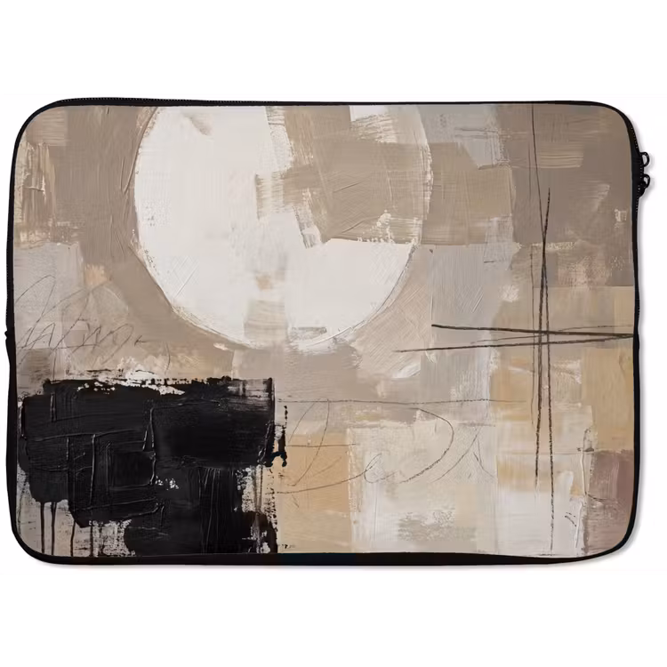 Abstract - Cirkel - Modern - Beige - Zwart - Minimalistisch laptophoes neopreen klein -zkaufland3dotto