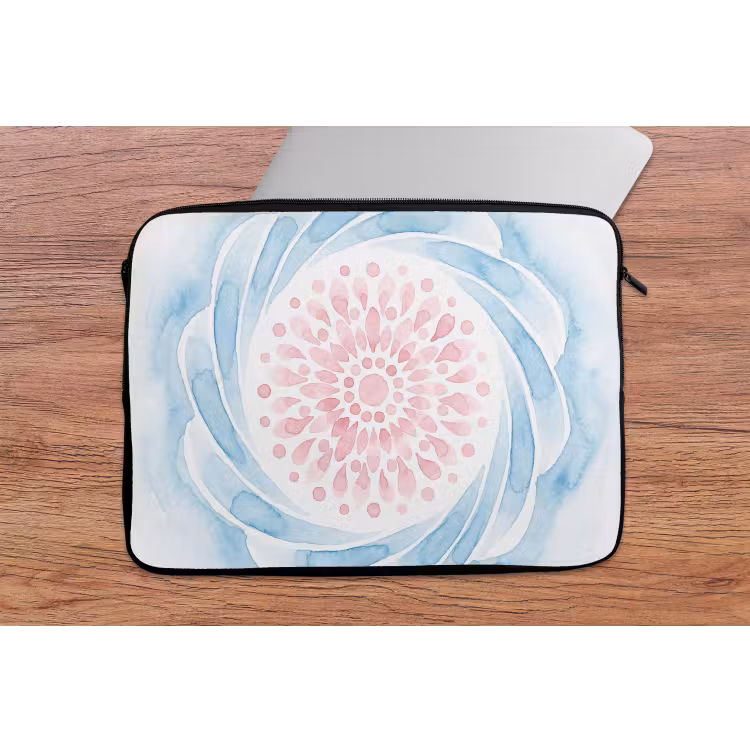 Abstract - Bloemvorm - Aquarel - Roze - Blauw laptophoes neopreen klein -tafel
