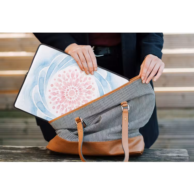 Abstract - Bloemvorm - Aquarel - Roze - Blauw laptophoes neopreen klein -tas