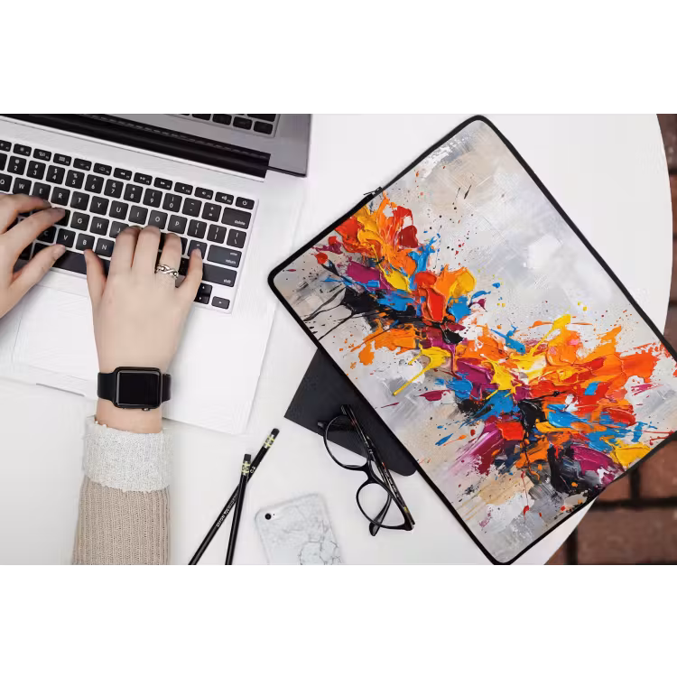 Abstract - Schilderij - Kleurrijk - Dynamisch laptophoes neopreen klein -bureau