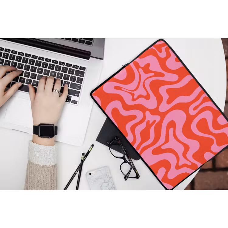 Abstract - Patroon - Rood - Roze - Minimalistisch laptophoes neopreen klein -bureau