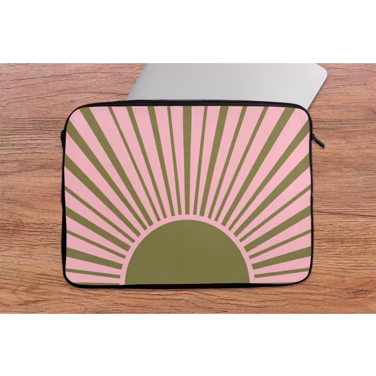 Abstract - Stralen - Grafisch - Roze - Groen laptophoes neopreen klein -tafel